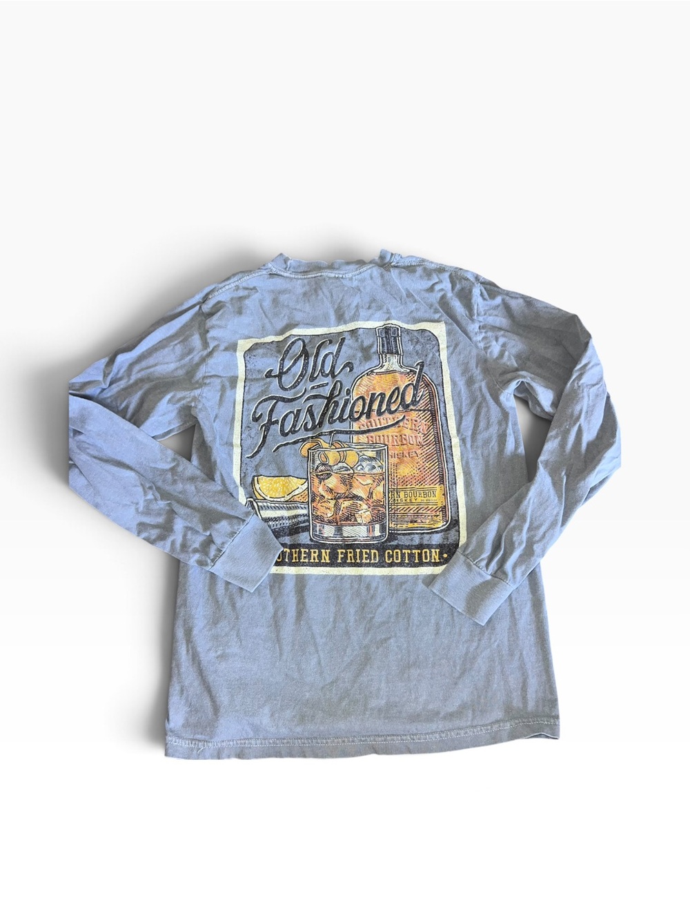 Southern Fried Cotton Old Whiskey Graphic Long Sleeve T Shirt Small Gray